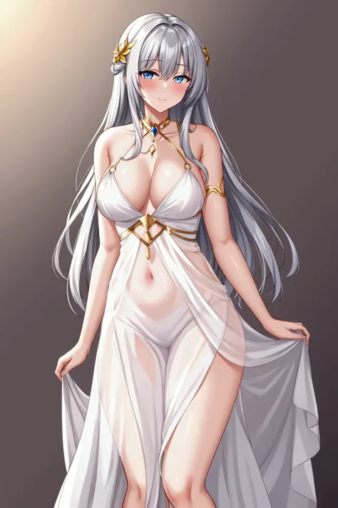  girl, Silver Hair, see-through dress、See-through body lines, sexy