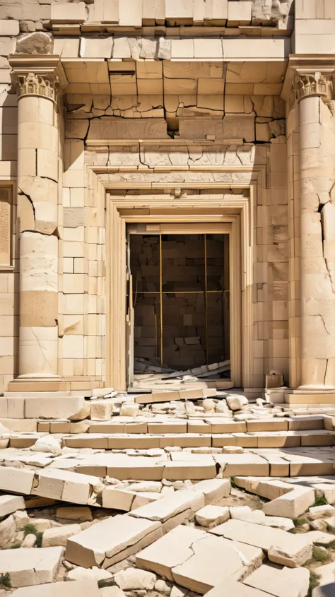 a Hebrew temple cracked in half