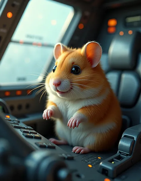 masterpiece, best quality, Photorealistic, realistic, photograph, Hamster piloting Gundam in the cockpit