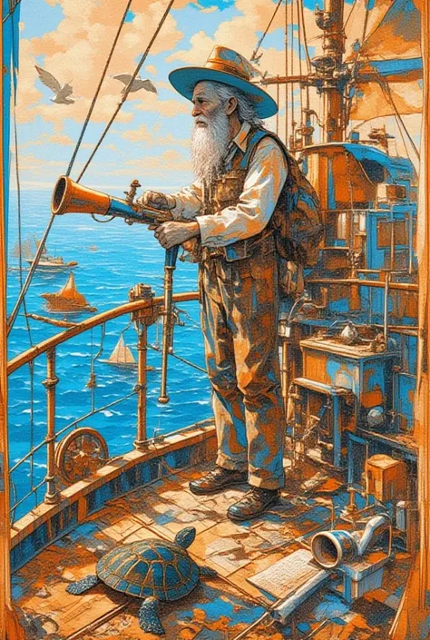   The Old Mad Sailor ,The old man said 「Yosolo」blue, orange ,White, surreal collage,a contemporary artistic collage,collage artwork, New Album Cover , Great Job !! ,digital collage、(collage ),collage art,contemporary collage,mixed media collage, surreal + ...