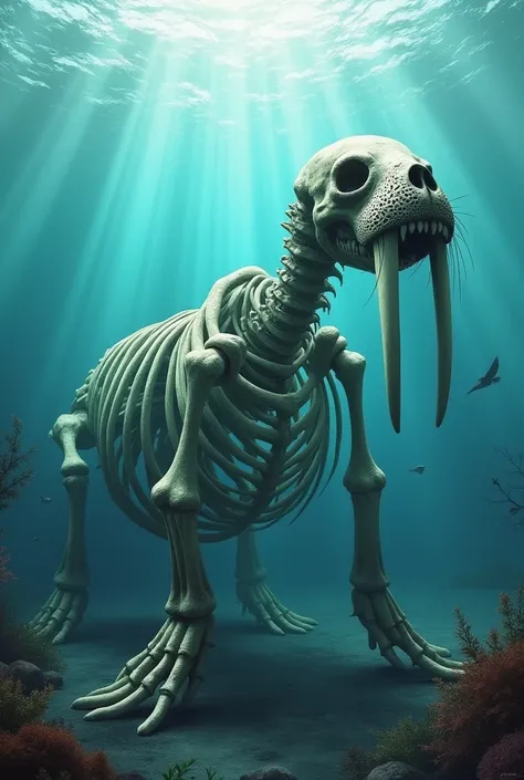 Walrus skeleton underwater realistic