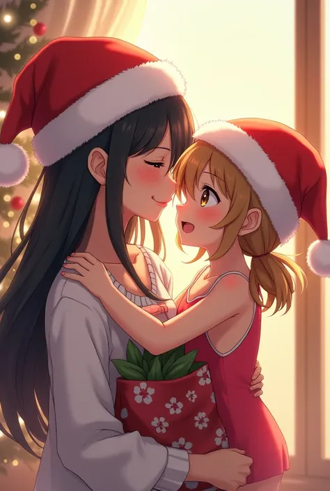  Anime Beautiful Girls Mother and Daughter、 Santa Claus Hat 、A bag containing a swimsuit present