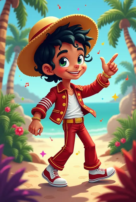 cartoons michael jackson but wearing a straw hat