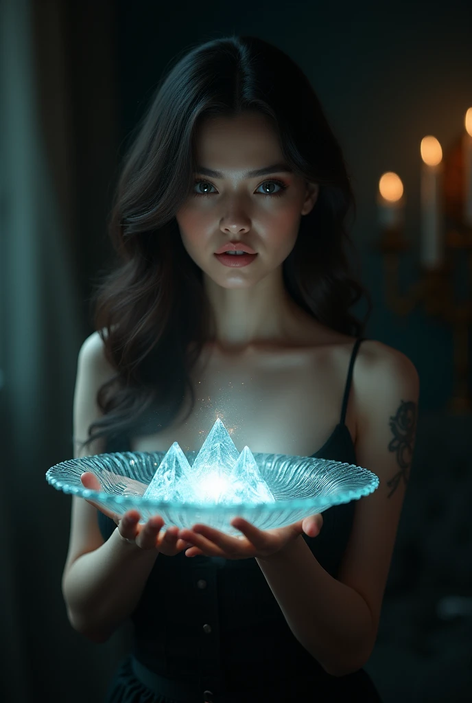 Sexy woman holding a wheaton crystal plate 