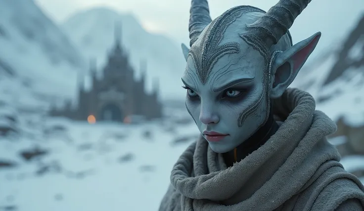 Star Wars The Bad Batch ,TAUN WE, sinister fairytale land in mountains on background,pretty face,indian ogre,troll,very Sinister places,fearsome,Evening,sunset,irina yermolova,intricate details,realistic humid skin,extremely intricate details, Epic Realist...