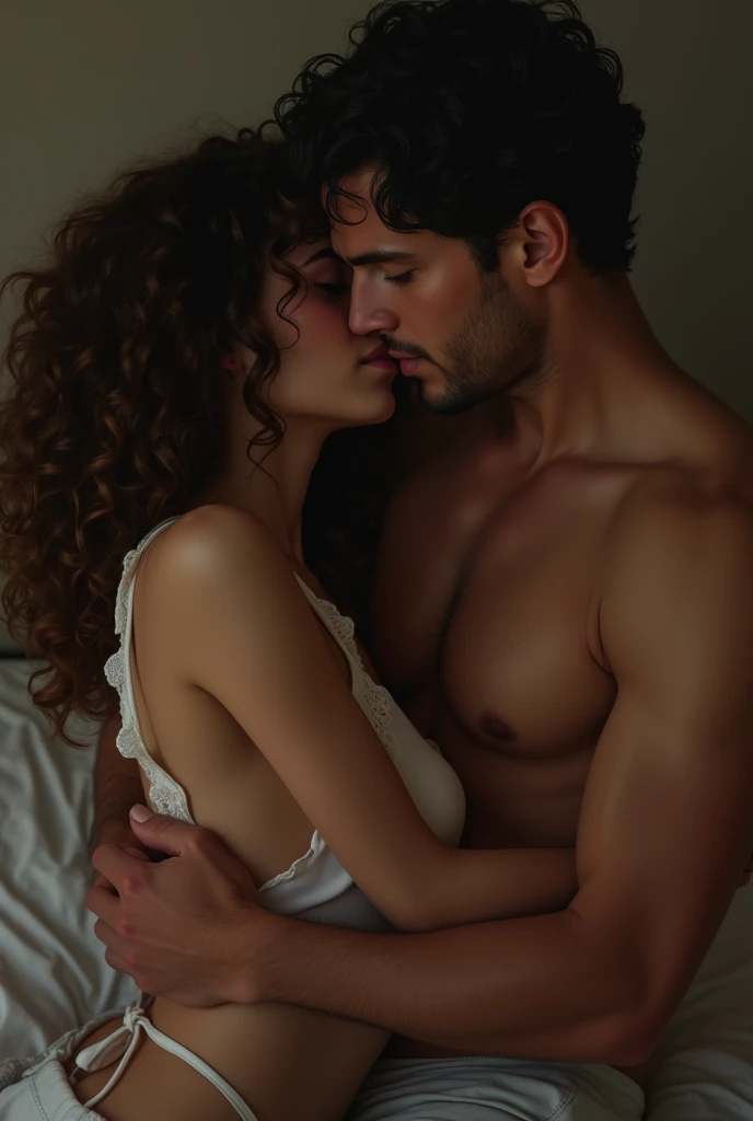 Light-skinned curler girl naked with a man while they are in a missionary position having sex