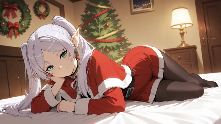 (masterpiece), best quality, absurdres, very aesthetic, nice hands, 1 girl,zzFrieren, long hair, smile, twintails, green eyes, grey hair, pointy ears, elf, zzFrieren, long hair, twintails, green eyes, grey hair, pointy ears, elf, shirt, long sleeves, jewe...