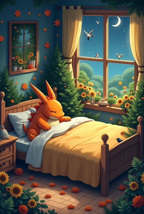 Charizard snoring in bed with the blanket Covering the sleeping Charizard starts closes his eyes and goes to sleep by Snoring very softly whistling while snoring So peacefully in bed Very Soft and peaceful At night dreaming with 30 random birds and a Extre...