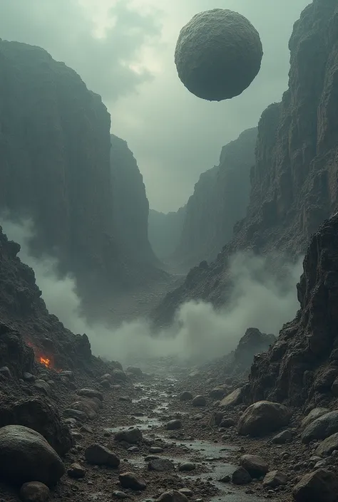  Depict the event of a devastating earthquake on the face of the earth. Broken ground disassembled ,  huge stone thrown into the air .
 Gloomy and terrifying background .