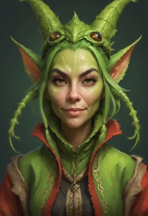 Anthropomorphic female grinch grasshopper mage. Official Art – Charecter profile. An Award-Winning Digital Masterpiece In 4K Ultra HD, Extreme Detail And Intricate Realism. Symmetrical Face. This Concept Art Brought To Life By The Hands Of Artists Like Wlo...