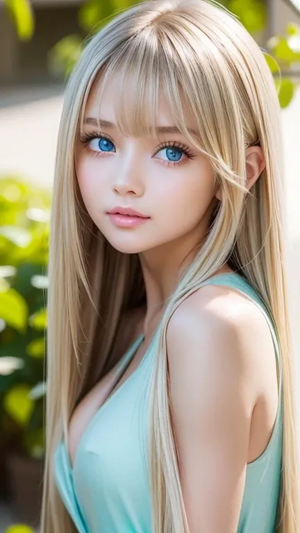  extraordinary sexy beauty、A stunning blonde beauty、Beautiful calm and bright expression、Sexy and refreshing impression、 perfect beautiful cute innocent first time with long bangs 々Pretty Little Face 、 shiny long platinum blonde super long straight silky h...