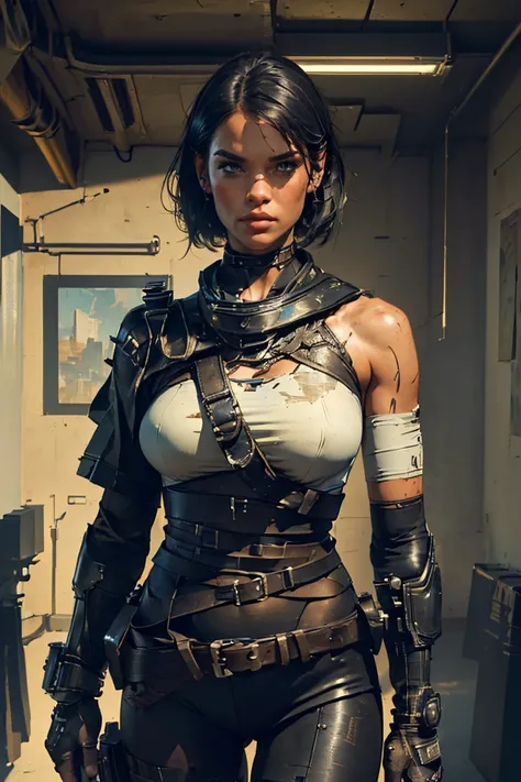 ((top-quality)), (((​masterpiece)), (detaileds: 1.4), 3D, Beautiful Cyberpunk Woman Image, bob cuts, Broken black tights, leather clothes, Electromechanical, nffsw(HighDynamicRange), Ray traching, NVIDIA RTX, Hyper-Resolution, Unreal 5, Sub-surface scatter...