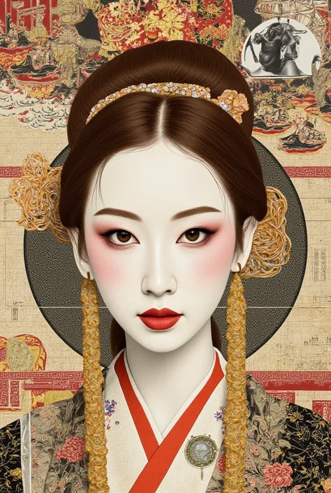 Breathtaking beauty, Using the power of intricate glasswork drawings and instructions,  Complex and detailed portraits of modern Japanese women , collage, (Numerous setting notes:2.0), Japanese beauty, Japanese pattern kimono , Heavy makeup,  hair ornament...