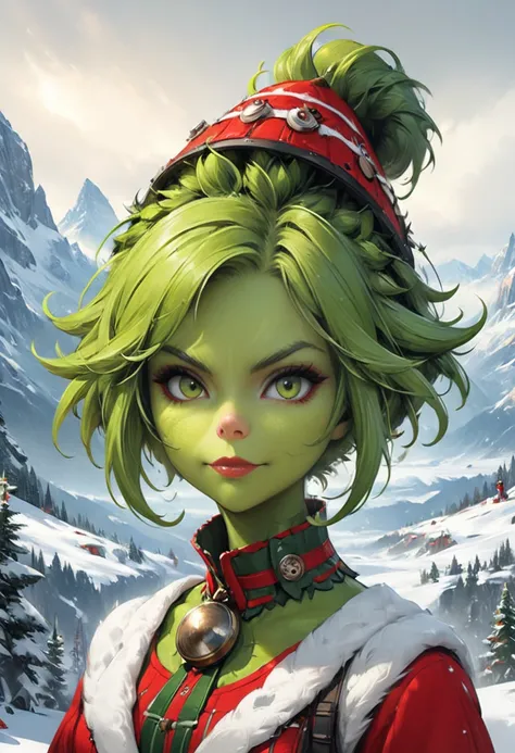 Anthropomorphic female grinch. Official Art – Charecter profile. An Award-Winning Digital Masterpiece In 4K Ultra HD, Extreme Detail And Intricate Realism. Symmetrical Face. This Concept Art Brought To Life By The Hands Of Artists Like Wlop & Artgerm In A ...