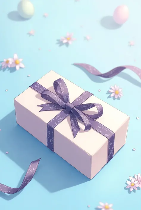 Capture a close-up shot of a beautifully wrapped gift, showcasing the intricate details of the ribbon and paper., close cute gift boxes with detail ribbon, light blue color palette, super high quality, anime illustration style, y2k style,