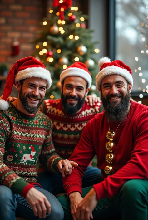 Men in Christmas clothes 