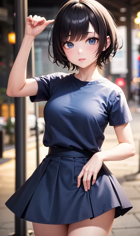 (8k, Photo and disgusting ,   masterpiece :1.3), (realist, photo-realistic:1.37), (night), ( looking at the viewer :1.331), (by white), posing, Tokyo street, nightcityscape, Cyberpunk city, Light costume , 1 ,  extremely pretty face, ,  Lower your hands , ...