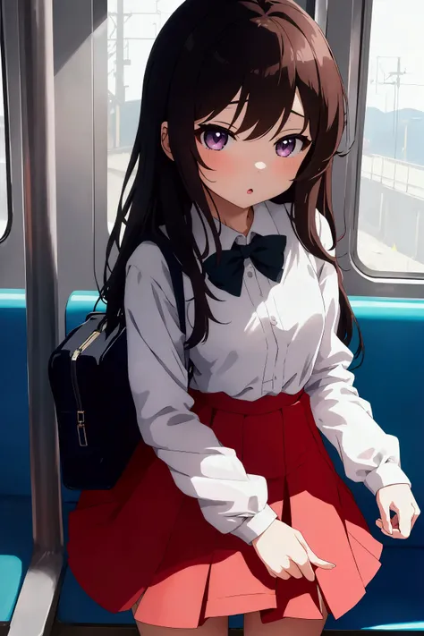 anime, Loli, on the train,  I touch my pussy and chest, raised my skirt ,  you can see the panties .