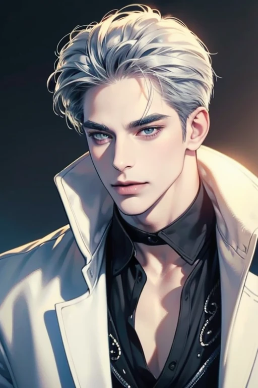 (best quality,4k,8k,highres,masterpiece:1.2),ultra-detailed,(realistic,photorealistic,photo-realistic:1.37),36 year old man,3 day beard,handsome anime,portraits,strong,masculine,dark silver hair,sharp jawline,mesmerizing eyes,perfectly styled hair,cool ani...