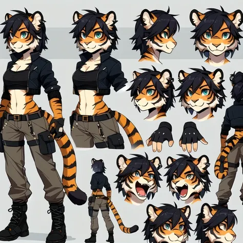 a close up of a person with a tiger costume on, fullbody commission for, [ character design ], anime character reference sheet, ((tiger)), detailed character art, reference sheet, character reference sheet, 3 d character reference sheet, detailed fanart, h...