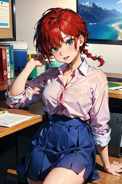 ((masterpiece)), high quality, very_high_resolution, large_filesize, full color, heavy outline, clear outline, colorful, (beautiful detailed eyes), (beautiful face:1.3), (boyish face), 1 girl, (femaleranma), (red hair), short hair, (braided ponytail), ((ba...