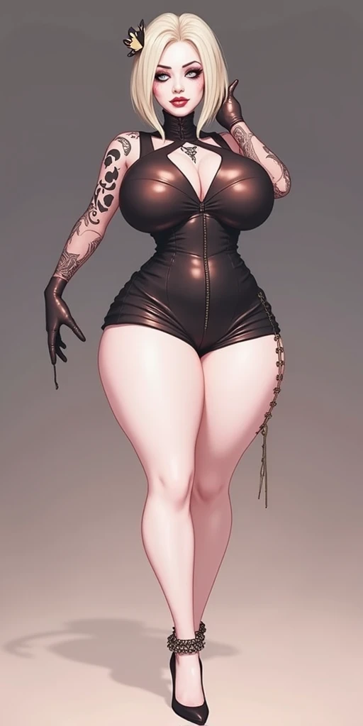 Gothic teen erotica ,  huge boobs , very fat thighs,  slim waist ,  wide hips, blonde,  two-colored hair, Get out,  Very short miniskirt , heels, sensual model body, fucked,  skull tattoo