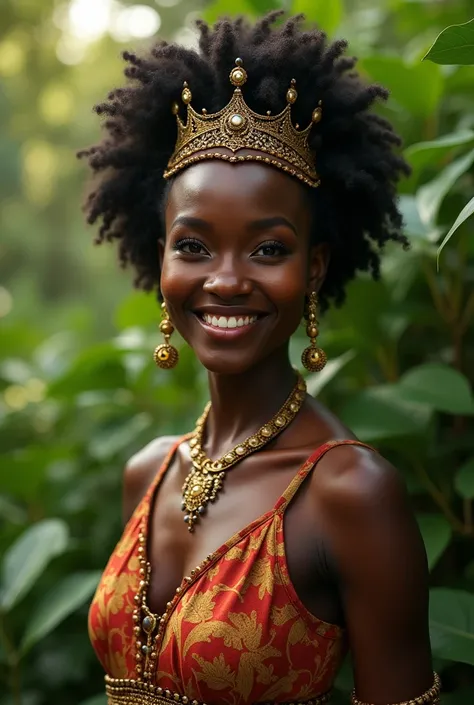 Beautiful nude African queen smiling, photorealistic, high definition