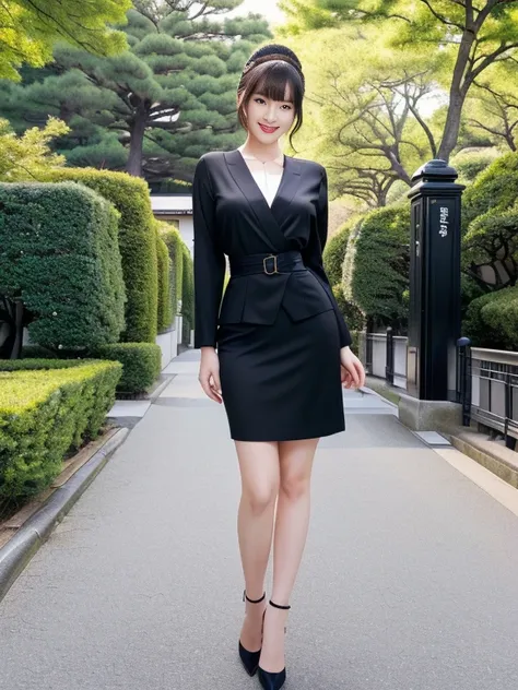  hyperrealistic 8K,  ultra-high definition and realistic depiction , Im wearing , fashion photography, (Full body leg shot ),  Japanese woman standing, Vintage and beautiful Japanese female models,  full-body image of a Japanese woman in an empty park , Ha...