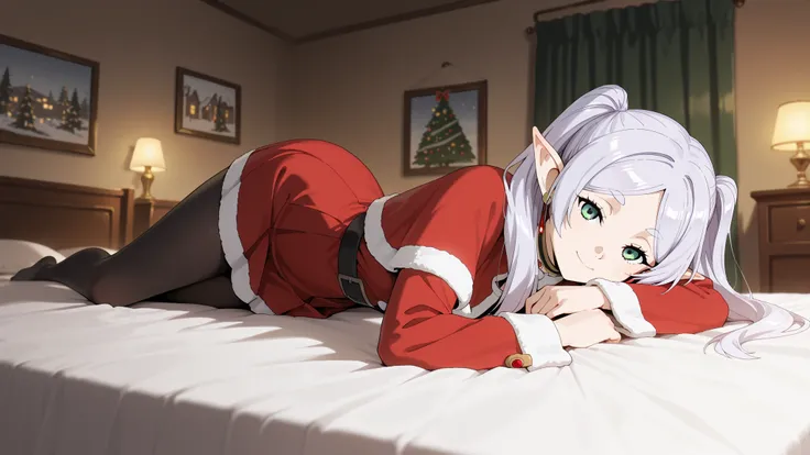 (masterpiece), best quality, absurdres, very aesthetic, looking at the viewer, nice hands, 1 girl,zzFrieren, long hair, smile, twintails, green eyes, grey hair, pointy ears, elf, zzFrieren, long hair, twintails, green eyes, grey hair, pointy ears, elf, sh...