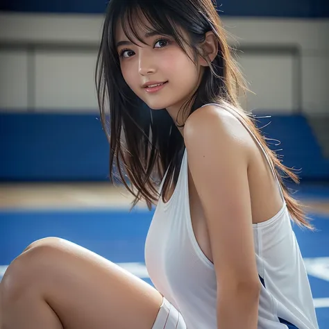 (​masterpiece, top-quality,  Ultra A High Resolution), (from side,  full body photo), (((very beautiful  girl))), Very cute girl,  Japanese woman in charge of horn,  short hair,  Very Cute Face ,  glossy lips, Double eyed , A cheerful smile,  natural makeu...