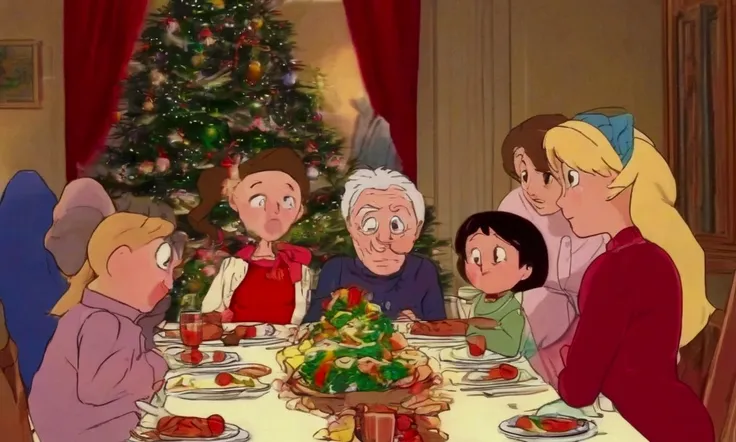 A family is gathered at the table for Christmas dinner. The mom (cute, age 30, homely clothes, amazing butt) is horrified. Her Chocolate volcano is erupting early The rest of the family loves it
