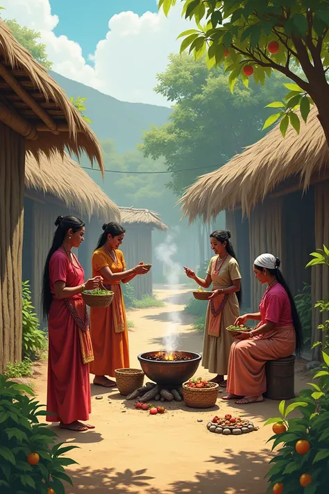 Women cooking in village 
