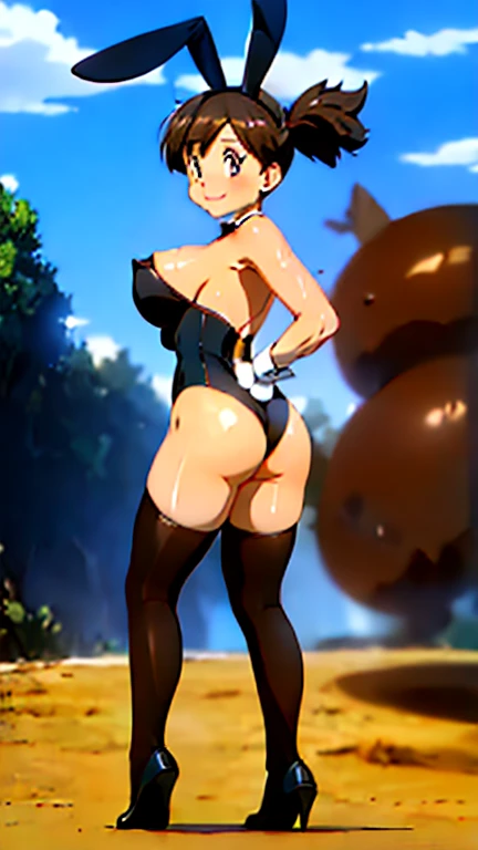 Misty, (Standing:1.5),(Full body:1.5), (showing ass:1.5), (absurderes, 8K, 4K, masutepiece, hyper extreme detailed:1.2), Best Quality, Perfect Anatomy,Perfect face,High humidity, (Big Perfect breasts:1.7), (Big Perfect ass:1.7), (Full black swimsuit bunny ...