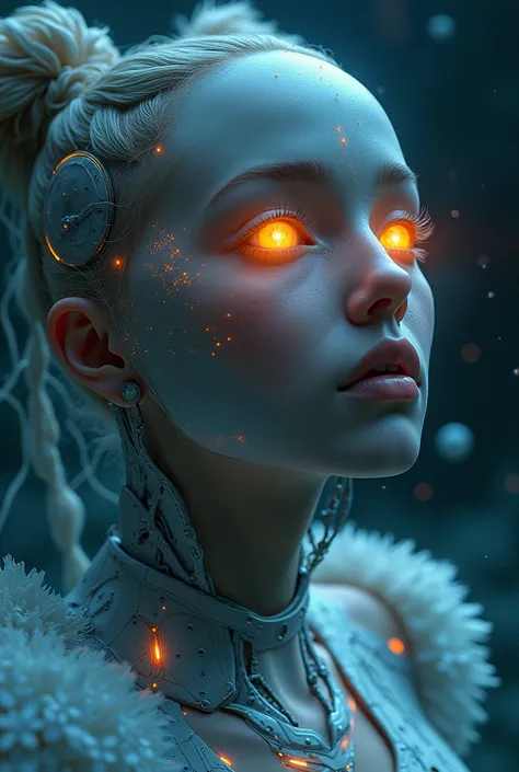 Muse of astronomy, glowing eyes, head to breast, silicone cybernetics. High Resolution, Masterpiece, Award Winning, Best Quality, High Details, High Quality, UHD, Optical Illusion, Impressionism, Art Deco, Cinematic, Cinematography, Futurism, Hyperrealism,...