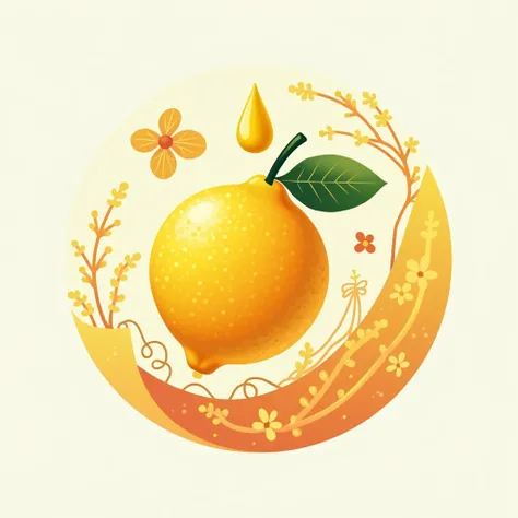 logo of natural refreshing drinks, the image of a fresh, juicy fruit from which a refreshing drop of juice flows, bright colors are associated with nature and freshness, Japanese design style