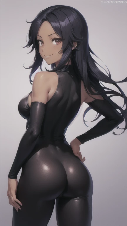 Yoruichi Shihōin from bleach, dark skin, black bodysuit, breasts, butt, posingHigh Resolution, Smile, Black Hair, 