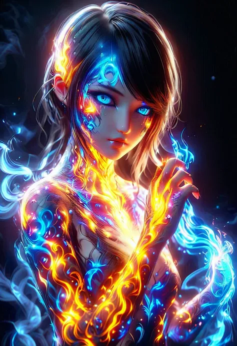 A [Girl] with [fire] skin isolated on black background [4k full ultra]