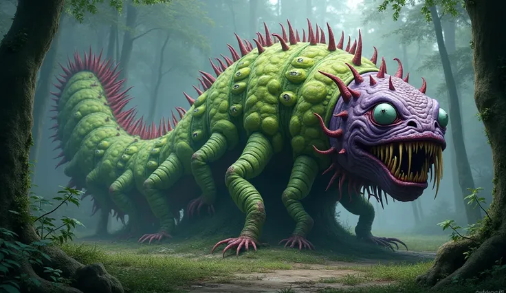  a giant caterpillar type monster 。 and 、 has multiple knots all over the body 。 red and blue eyesight is lined up on the green back 、 is creepy It is designed to incite vigilance 。The face is whitish 、 the body is composed of bright green and purple 。 has...