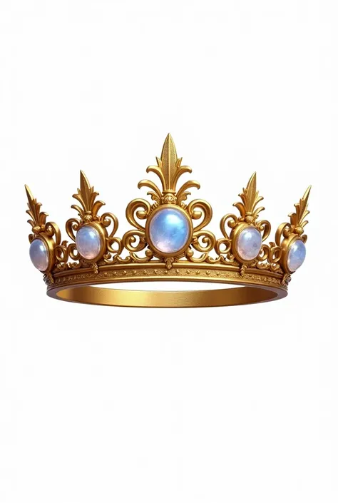 Elaborated femenine gold Crown with moonstone gems png white background 