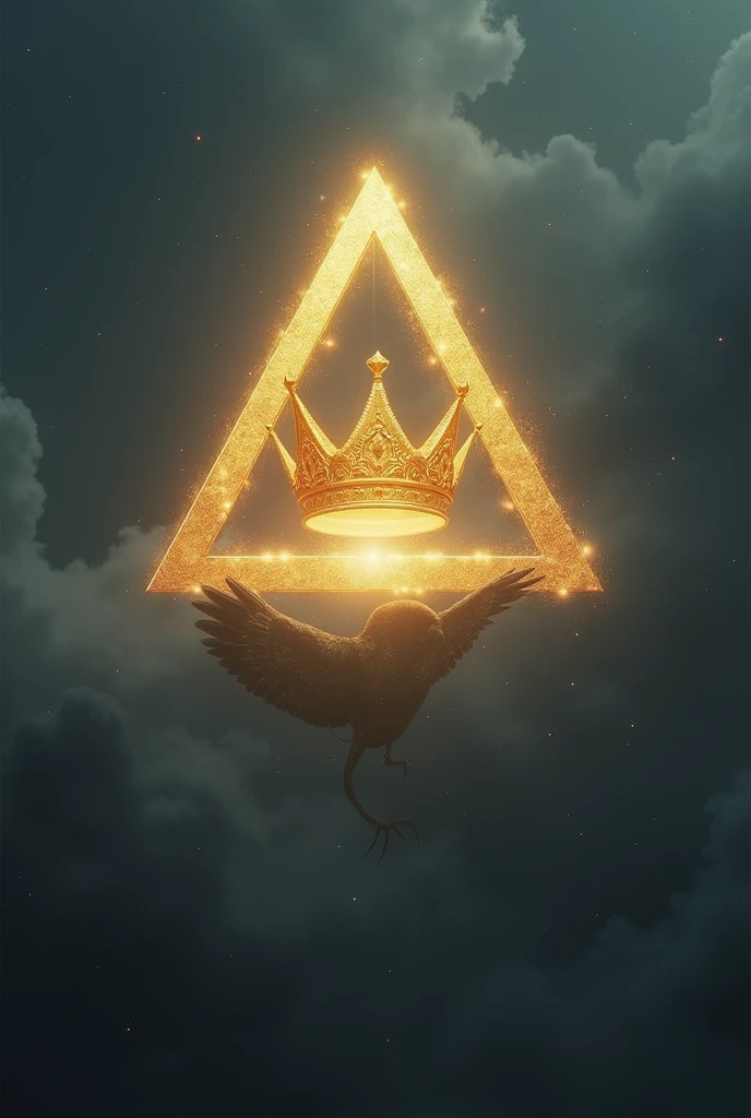 Mysterious triangle in the sky with a golden crown in the middle