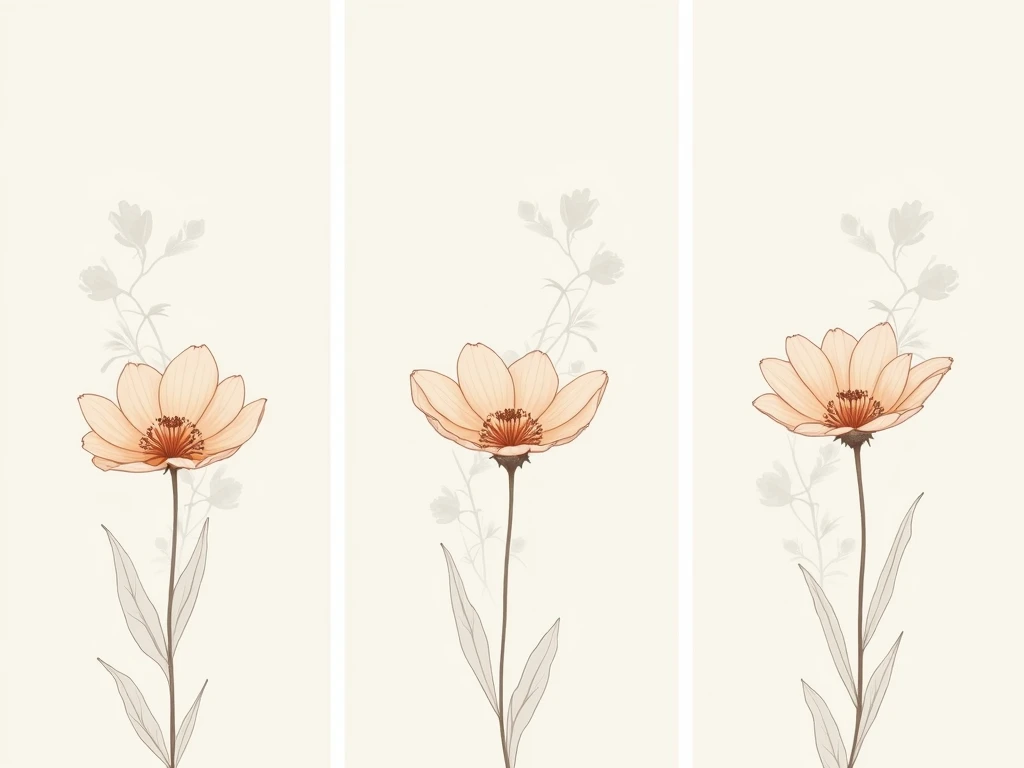 set of three vertical poster ,Minimalist flower with smoky Line Art