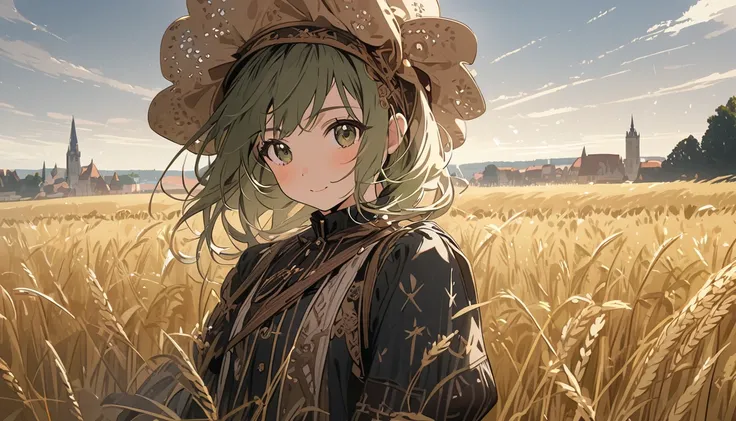  top quality,1 Towngirl , Europe,Wheat field,cute