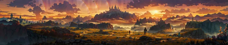 Mountains，There is a castle in the distance，There are rainbows in the sky, 西尔万·萨拉伊, andreas rocha style, Anime Landscape wallpaper,  in the style of Andreas Rocha, Painted by Andreas Rocha ,  Andreas Rocha and John Hoy, The Legend of Korra setting, ByAndre...