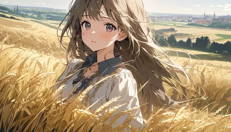  top quality,1 Towngirl , Europe,Wheat field,cute