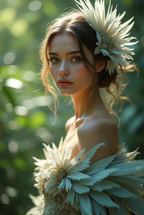 A beautiful woman dressed as a bird