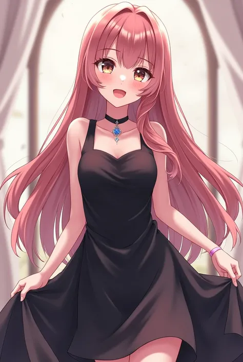 anime girl with long hair and a black dress posing for a picture, sayori, anime visual of a cute girl, anime moe artstyle, loli in dress, anime girl wearing a black dress, pretty anime girl, (anime girl), cute anime girl, cute anime waifu in a nice dress, ...