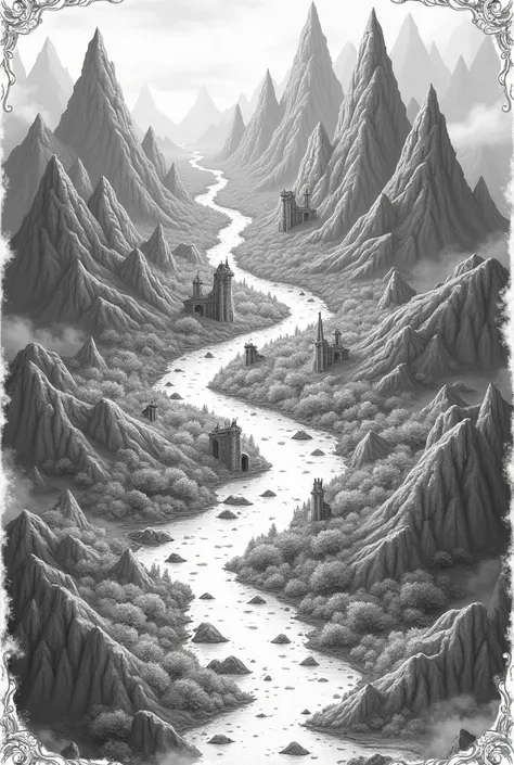 Black and white fantasy map