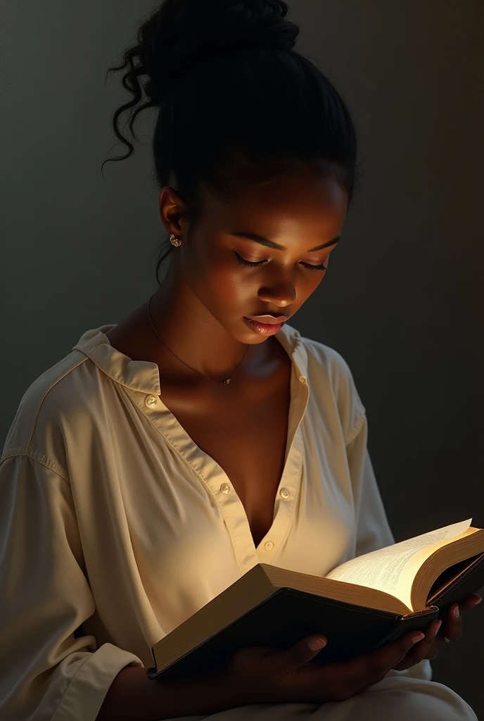 Une belle femme noire qui médite la Bible 