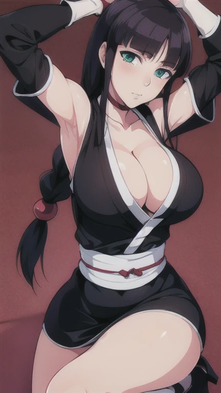 Kurotsuchi nemu, long hair, black hair, ripped clothing, big breasts, cleavage, thousand year blood war outfit