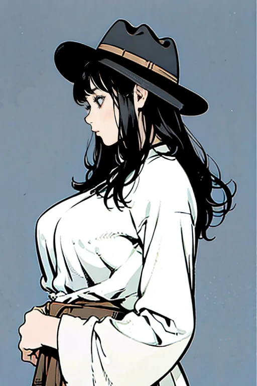 Cowboy hat、profile、Upper Body、Girl、Large Breasts、Ranch